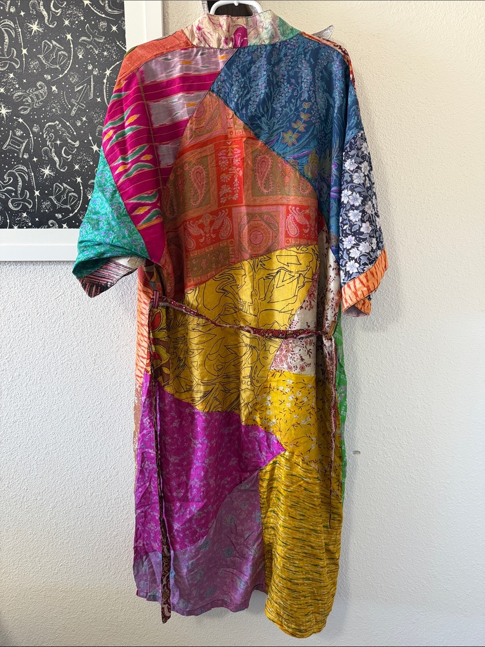 Sacred Threads Mixed Print India Silk BOHO Festival HIPPIE Kaftan Robe Womens M - Picture 4 of 4
